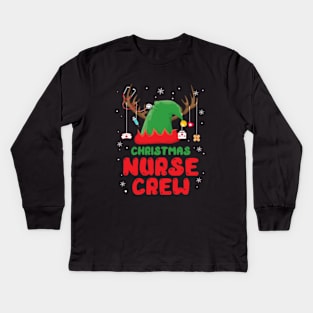 Christmas Nurse Crew Santa Hat Reindeer Kids Long Sleeve T-Shirt